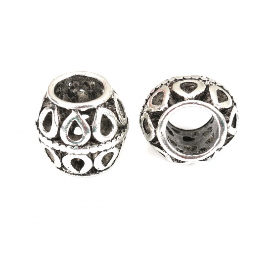 Picture of Zinc Based Alloy Spacer Beads Drilled Barrel Antique Silver Filigree About 12mm x 10mm, Hole: Approx 6mm, 10 PCs