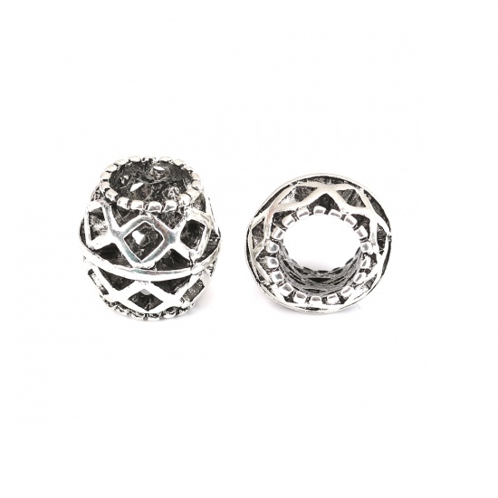 Picture of Zinc Based Alloy Spacer Beads Drilled Barrel Antique Silver Filigree About 11mm x 10mm, Hole: Approx 6.1mm, 10 PCs