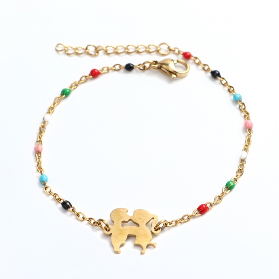 Picture of 304 Stainless Steel Bracelets Gold Plated At Random Boy Girl Enamel 18cm(7 1/8") long, 1 Piece