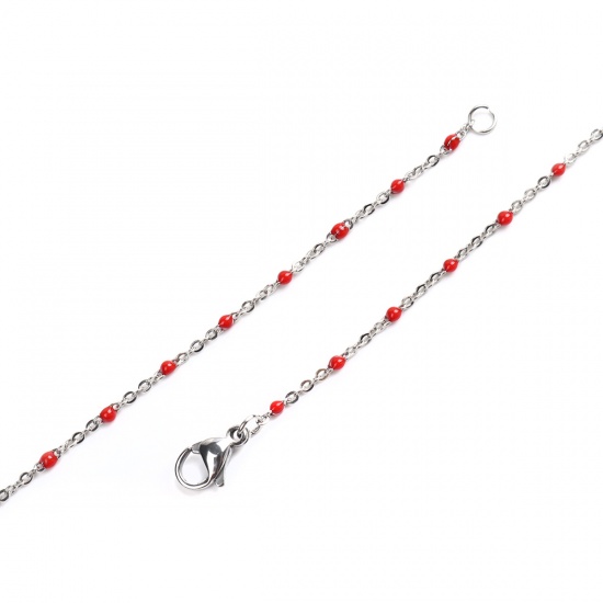 Imagen de 304 Acero Inoxidable Cable Cadena Cruz Collares Tono de Plata Rojo Esmalte 45cm longitud, 1 Unidad