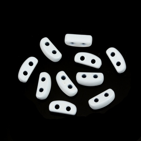 Immagine di Lega di Zinco Smalto Perline Due Fori Rettangolo Bianco Circa 8mm x 3mm, Foro:Circa 1.1mm, 10 Pz