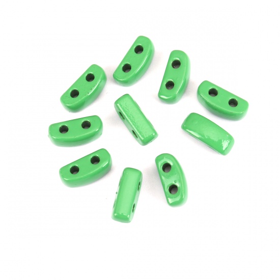 Immagine di Lega di Zinco Smalto Perline Due Fori Rettangolo Verde Circa 8mm x 3mm, Foro:Circa 1.1mm, 10 Pz