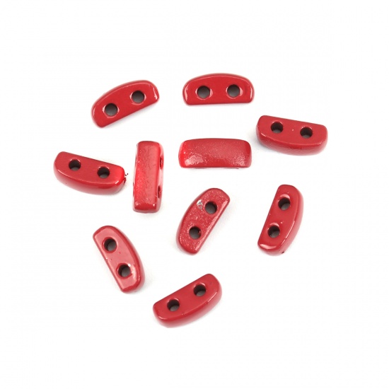 Immagine di Lega di Zinco Smalto Perline Due Fori Rettangolo Rosso Circa 8mm x 3mm, Foro:Circa 1.1mm, 10 Pz