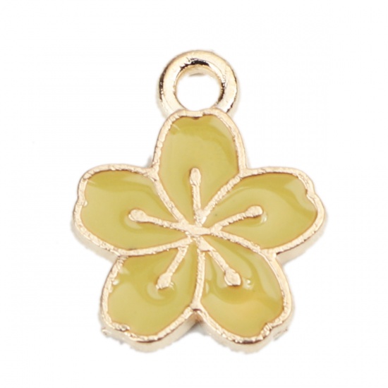 Picture of Zinc Based Alloy Charms Flower Gold Plated Yellow Enamel 15mm x 12mm, 20 PCs