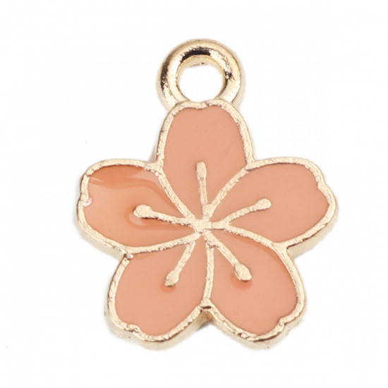 Picture of Zinc Based Alloy Charms Flower Gold Plated Orange Pink Enamel 15mm x 12mm, 20 PCs