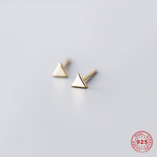 Picture of Sterling Silver Ear Post Stud Earrings Gold Plated Triangle Post/ Wire Size: (21 gauge), 1 Pair