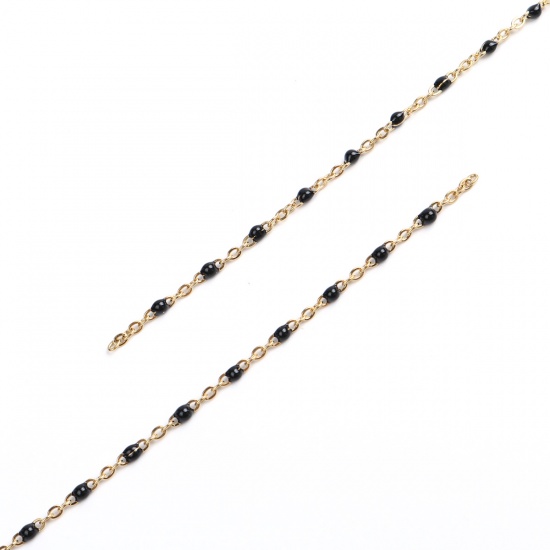 Picture of 304 Stainless Steel Link Cable Chain Gold Plated Black Enamel 2.5x2mm, 1 M