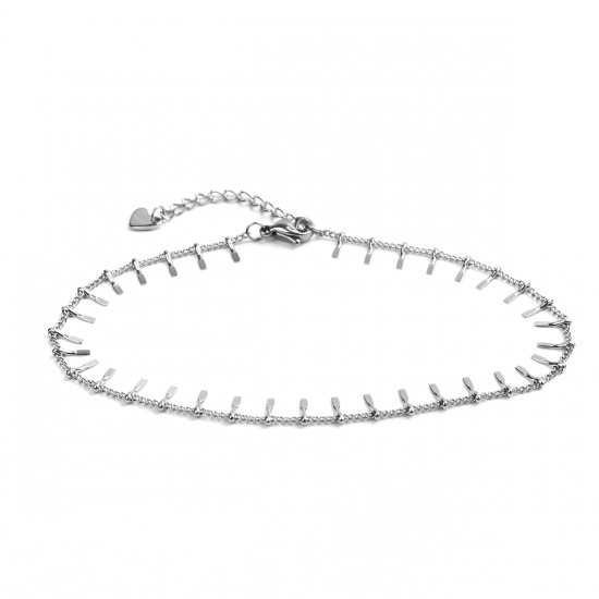 Picture of 304 Stainless Steel Paperclip Chains Anklet Silver Tone 23cm(9") long, 1 Piece