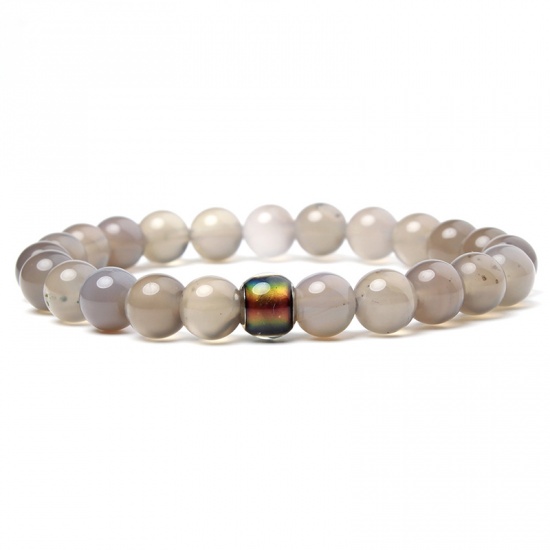 Image de Bracelets Raffinés Bracelets Délicats Bracelet de Perles en Agate ( Naturel ) Gris Clair Rond Elastique 18.5cm Long, 1 Pièce