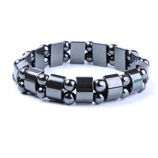 Image de Bracelets Raffinés Bracelets Délicats Bracelet de Perles en Hématite ( Naturel ) Gris-Argent Rond Elastique 18cm Long, 1 Pièce