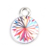 Picture of Zinc Based Alloy & Glass Charms Round Silver Tone Multicolor Stripe 14mm x 10mm, 10 PCs