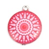 Picture of Zinc Based Alloy Charms Round Silver Tone White & Red Flower Enamel 22mm x 18mm, 10 PCs
