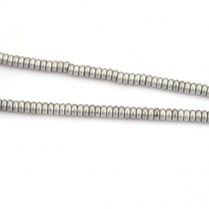 Bild von (Klasse B) Hämatit ( Natur ) Perlen Flachrund Silbrig Matt ca. 4mm D., Loch:ca. 1mm, 40.5cm lang, 1 Strang (ca. 208 Stück/Strang)