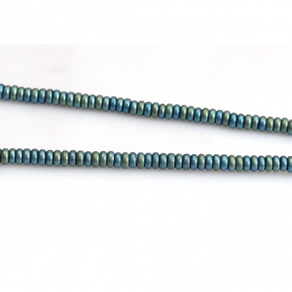 Picture of (Grade B) Hematite ( Natural ) Beads Flat Round Blue & Green Matte About 4mm Dia, Hole: Approx 1mm, 40.5cm(16") long, 1 Strand (Approx 208 PCs/Strand)