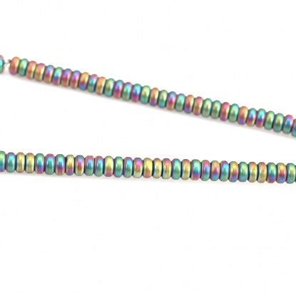 Picture of (Grade B) Hematite ( Natural ) Beads Flat Round Multicolor Matte About 4mm Dia, Hole: Approx 1mm, 40.5cm(16") long, 1 Strand (Approx 208 PCs/Strand)