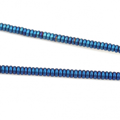 Picture of (Grade B) Hematite ( Natural ) Beads Flat Round Blue Matte About 4mm Dia, Hole: Approx 1mm, 40.5cm(16") long, 1 Strand (Approx 208 PCs/Strand)