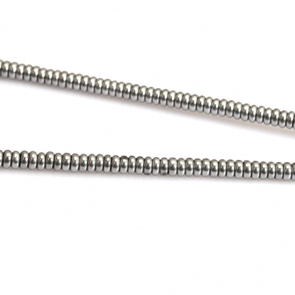 Bild von (Klasse B) Hämatit ( Natur ) Perlen Flachrund Silbrig ca. 4mm D., Loch:ca. 1mm, 40.5cm lang, 1 Strang (ca. 208 Stück/Strang)