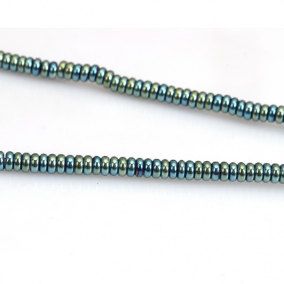 Picture of (Grade B) Hematite ( Natural ) Beads Flat Round Blue & Green About 4mm Dia, Hole: Approx 1mm, 40.5cm(16") long, 1 Strand (Approx 208 PCs/Strand)