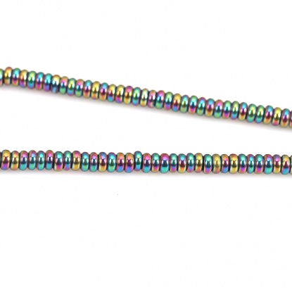 Picture of (Grade B) Hematite ( Natural ) Beads Flat Round Multicolor About 4mm Dia, Hole: Approx 1mm, 40.5cm(16") long, 1 Strand (Approx 208 PCs/Strand)