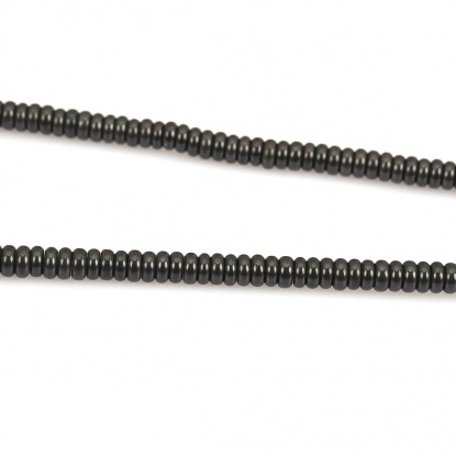 Bild von (Klasse B) Hämatit ( Natur ) Perlen Flachrund Grau Schwarz ca. 4mm D., Loch:ca. 1mm, 40.5cm lang, 1 Strang (ca. 208 Stück/Strang)
