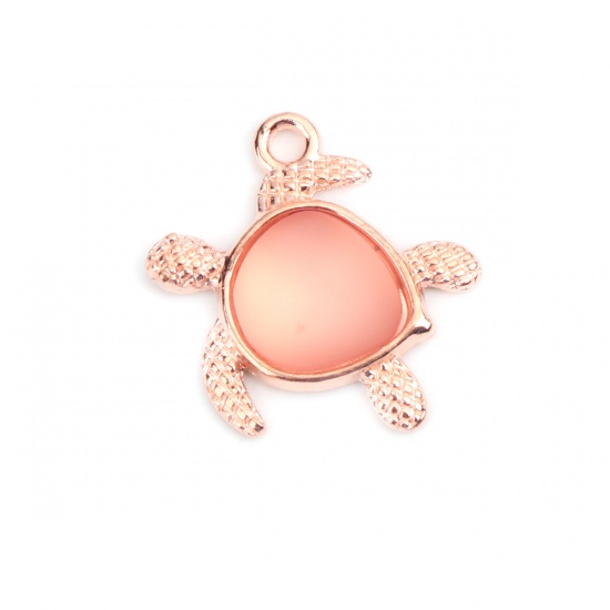 Picture of Zinc Based Alloy Ocean Jewelry Charms Sea Turtle Animal Rose Gold Peach Pink 20mm x 20mm, 5 PCs