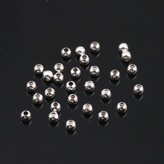 Picture of Zinc Based Alloy Spacer Beads Round Silver Plated About 3mm Dia., Hole: Approx 1.4mm, 500 PCs