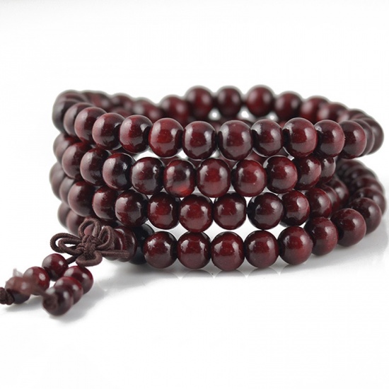 Picture of Imitation Schima Superba Wood Multilayer Dainty Bracelets Delicate Bracelets Beaded Bracelet Burgundy Round Chinese Knot 65cm(25 5/8") long, 1 Piece