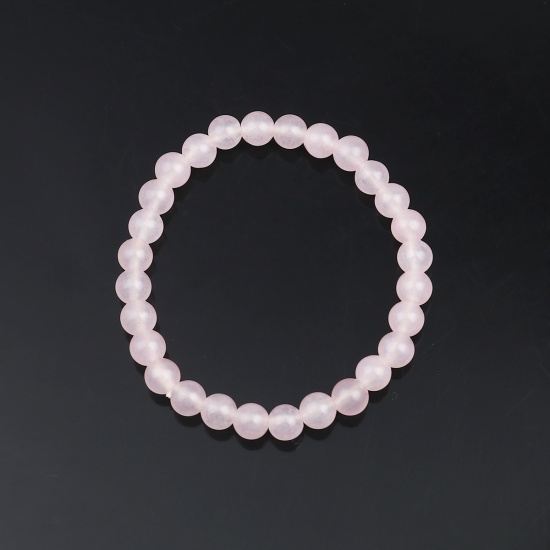 Picture of Natural Chalcedony Elastic Dainty Bracelets Delicate Bracelets Beaded Bracelet Pink Round 21cm(8 2/8") long, 1 Piece