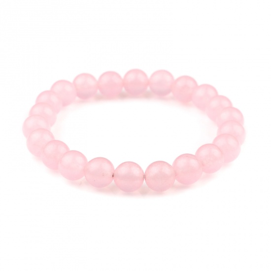 Picture of Natural Chalcedony Elastic Dainty Bracelets Delicate Bracelets Beaded Bracelet Pink Round 21cm(8 2/8") long, 1 Piece