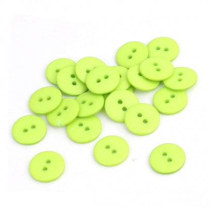 樹脂 縫製ボタン 2つ穴 円形 緑 15mm 直径、 200 個 の画像