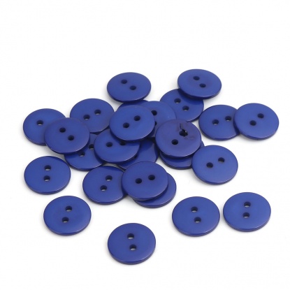 樹脂 縫製ボタン 2つ穴 円形 サファイア・ブルー 15mm 直径、 200 個 の画像