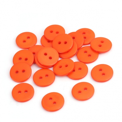 樹脂 縫製ボタン 2つ穴 円形 橙赤色 15mm 直径、 200 個 の画像