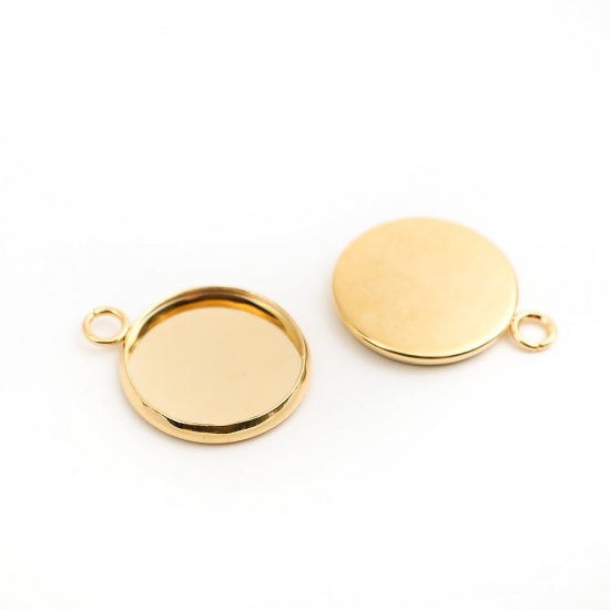 Immagine di 304 Acciaio Inossidabile Charms Tondo Oro Placcato Basi per Cabochon (Adatto 14mm) 20mm x 16mm, 10 Pz
