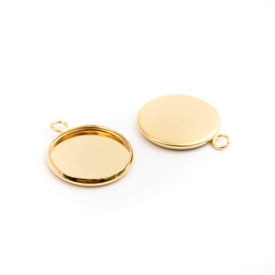 Immagine di 304 Acciaio Inossidabile Charms Tondo Oro Placcato Basi per Cabochon (Adatto 16mm) 22mm x 18mm, 10 Pz