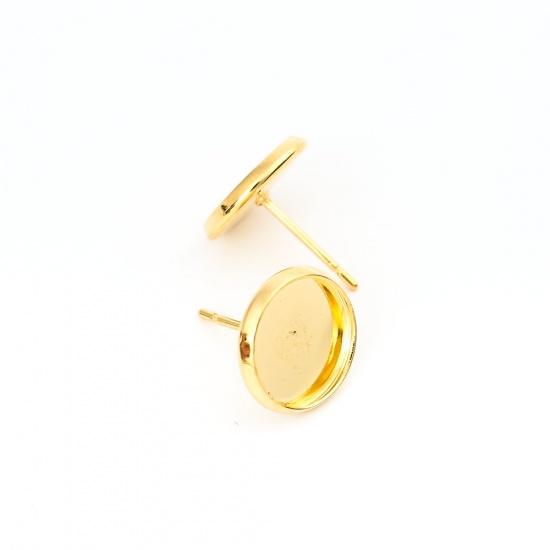 Bild von 304 Edelstahl Ohrring Ohrstecker Rund Vergoldet Cabochon Fassung (für 10mm D.) 12mm D., Drahtstärke: (20 gauge), 10 Stücke
