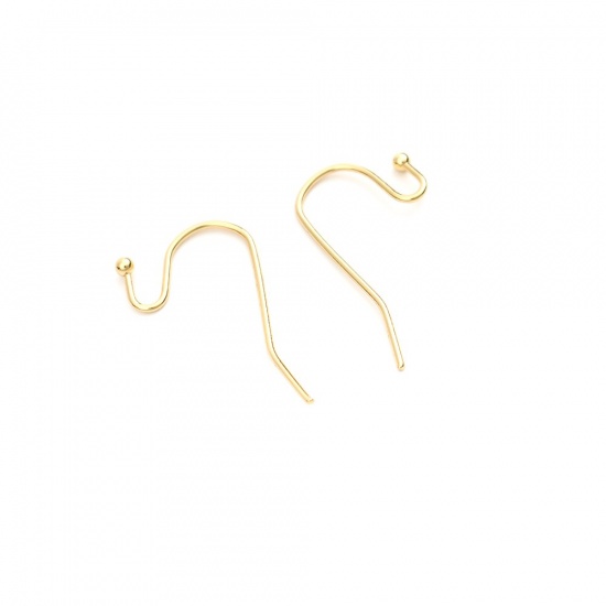 Picture of 304 Stainless Steel Ear Wire Hooks Earring Findings Gold Plated 21mm x 12mm, Post/ Wire Size: (21 gauge), 10 PCs