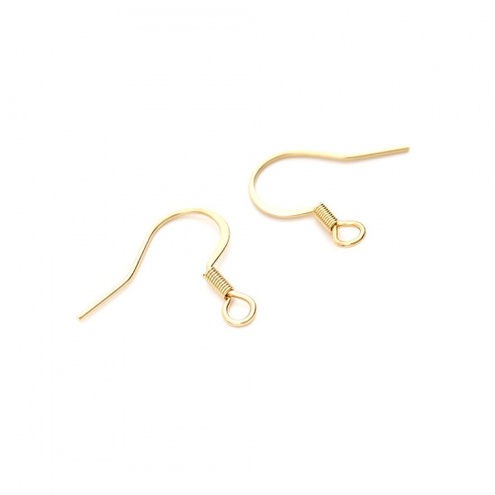 Picture of 304 Stainless Steel Ear Wire Hooks Earring Findings Hook Gold Plated W/ Loop 18mm x 17mm, Post/ Wire Size: (21 gauge), 10 PCs
