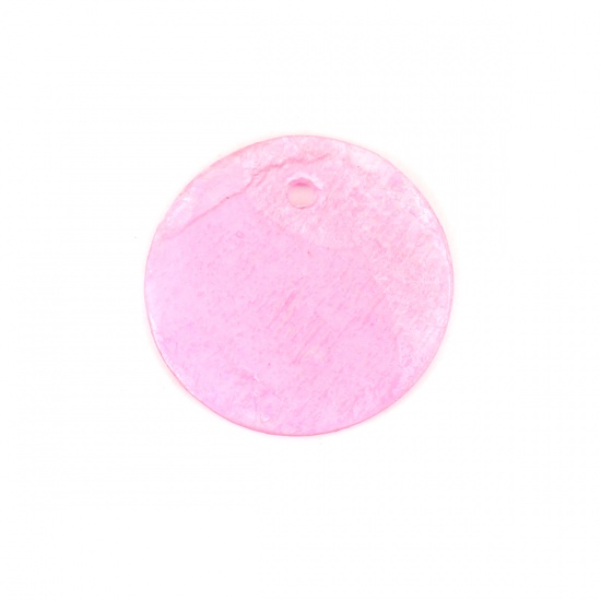 Bild von Natur Muschel Charms Rund Fuchsie 15mm D., 20 Stück