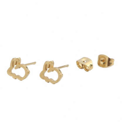 Picture of 304 Stainless Steel Ear Post Stud Earrings Gold Plated Rabbit Animal 9mm x 8mm, Post/ Wire Size: (20 gauge), 1 Pair