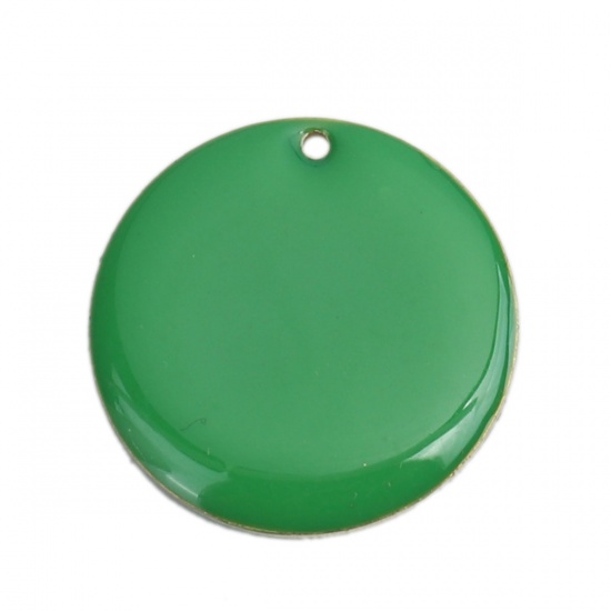 Immagine di Rame Sequins Smaltati Charms Oro Placcato Erba Verde Tondo 25mm Dia., 5 Pz