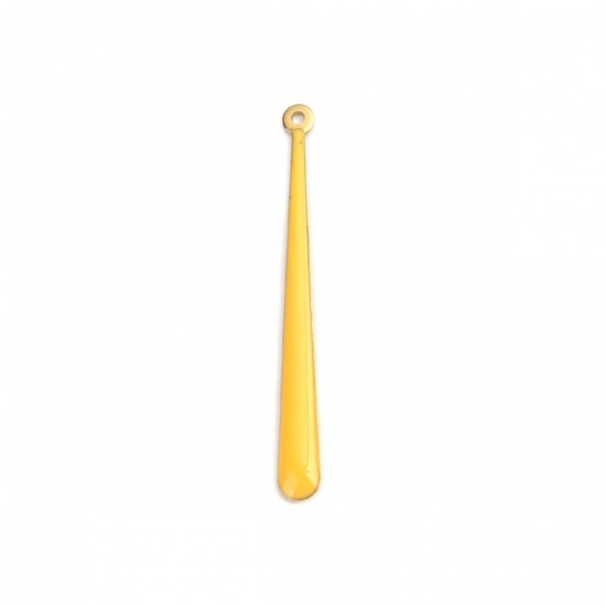 Immagine di Rame Sequins Smaltati Ciondoli Oro Placcato Giallo Scuro Goccia 3.8cm x 0.4cm, 5 Pz