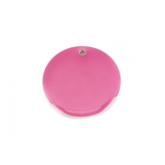 Immagine di Rame Sequins Smaltati Charms Oro Placcato Rosso Prugna Tondo 20mm Dia., 5 Pz