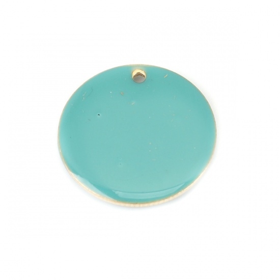 Immagine di Rame Sequins Smaltati Charms Oro Placcato Lago Blu Tondo 20mm Dia., 5 Pz
