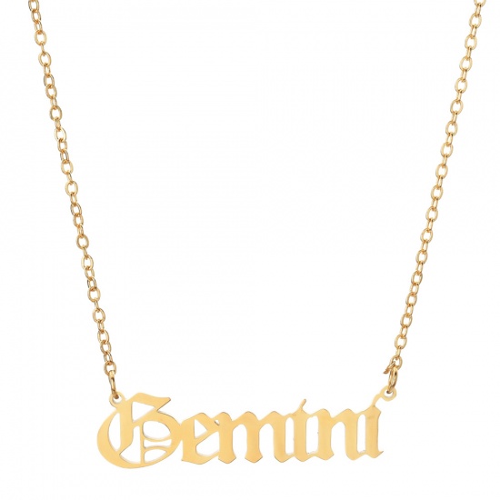 Picture of Stainless Steel Necklace Gold Plated Gemini Sign Of Zodiac Constellations Hollow 45cm(17 6/8") long, 1 Piece