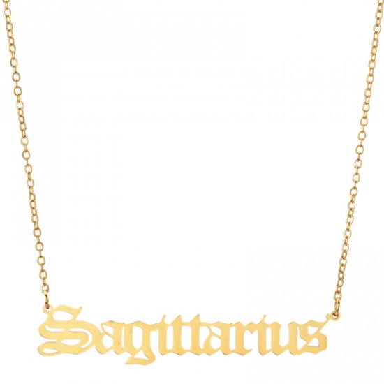 Picture of Stainless Steel Necklace Gold Plated Sagittarius Sign Of Zodiac Constellations Hollow 45cm(17 6/8") long, 1 Piece