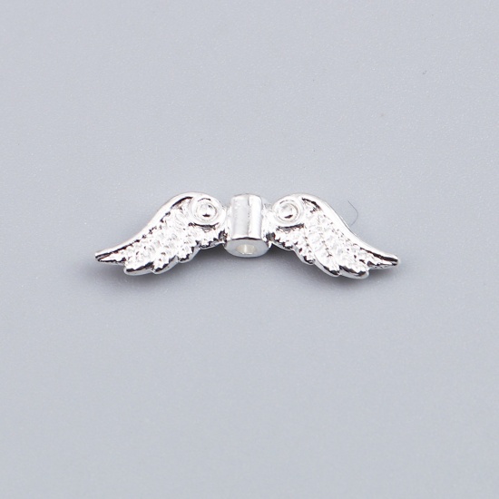 Picture of Zinc Based Alloy Spacer Beads Wing Silver Plated About 23mm x 7mm, Hole: Approx 1.4mm, 100 PCs