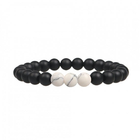 Image de Bracelets Raffinés Bracelets Délicats Bracelet de Perles en Gemme ( Naturel ) Noir & Blanc Rond Elastique 19cm Long, 1 Pièce