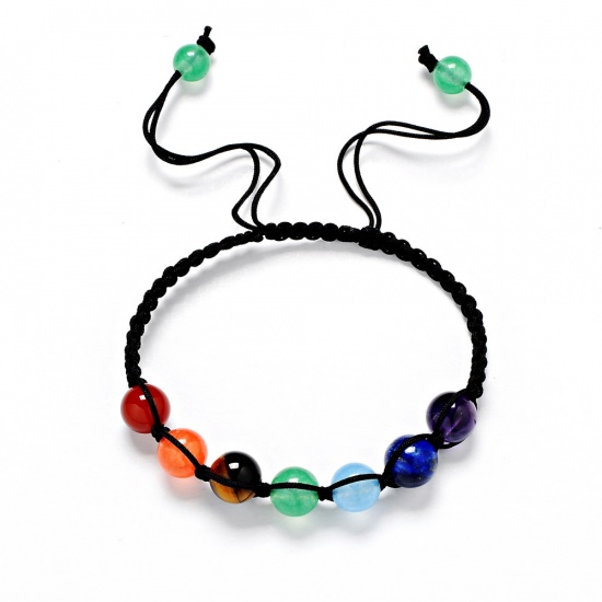 Picture of Natural Gemstone Yoga Healing Adjustable Dainty Bracelets Delicate Bracelets Beaded Bracelet Multicolor Round 26cm - 17cm long, 1 Piece