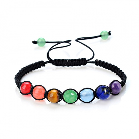 Picture of Natural Gemstone Yoga Healing Adjustable Dainty Bracelets Delicate Bracelets Beaded Bracelet Multicolor Round 26cm - 17cm long, 1 Piece