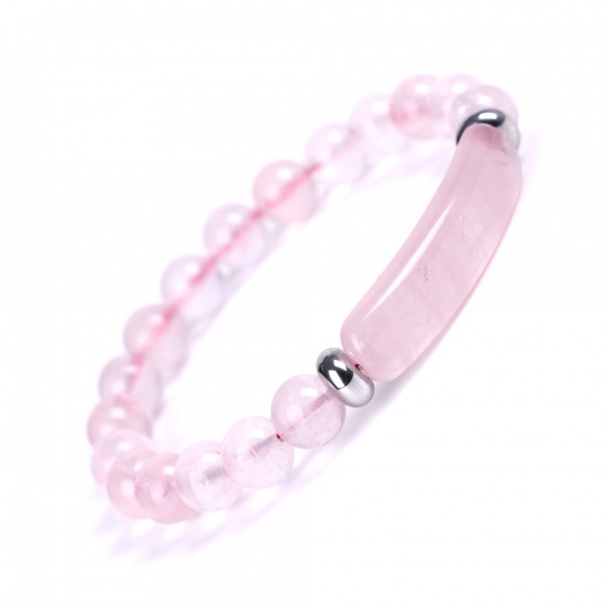 Image de Bracelets Raffinés Bracelets Délicats Bracelet de Perles en Quartz Rose ( Naturel ) Rose Rond Rectangle Elastique 18.5cm Long, 1 Pièce
